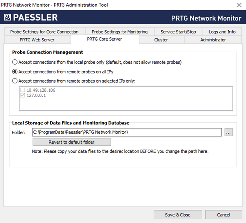 PRTG Administration Tool: Core Server