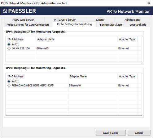 PRTG Administration Tool: Probe Settings for Monitoring