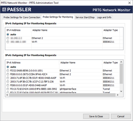 Probe Settings for Monitoring