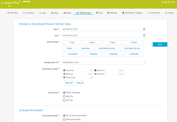 Historic Data Tab of a Ping Sensor